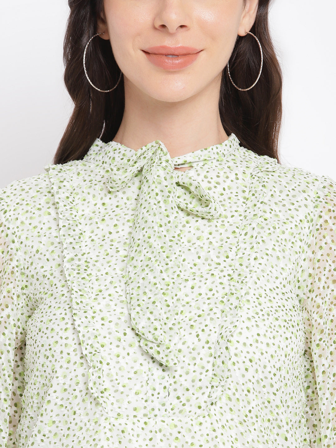 Green Full Sleeve Printed Polyester Blouse