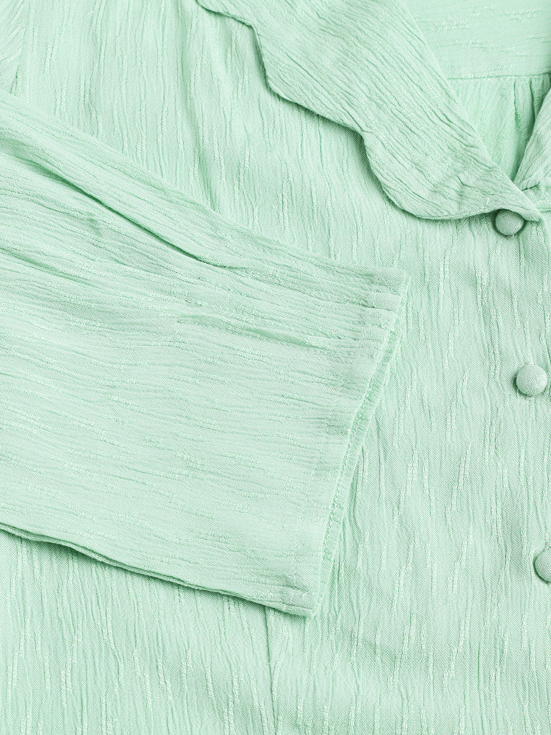 Green Solid 3/4 Sleeve Casual Blouse