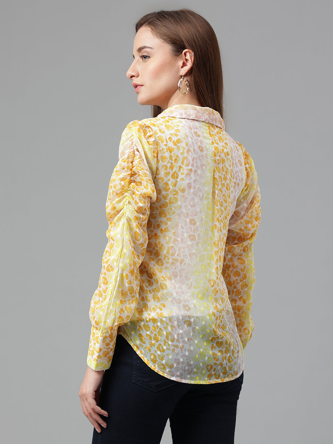 Yellow Full Sleeve Printed Blouse