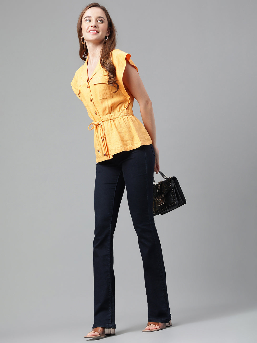 Papaya Cap Sleeve Solid Linen Blouse