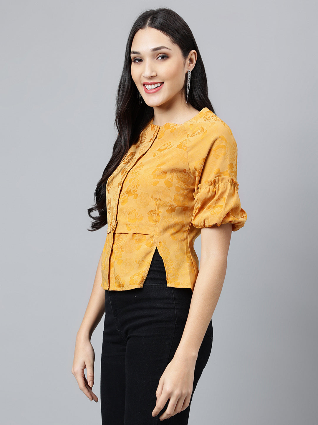 Mustard Solid Half Sleeve Casual Blouse