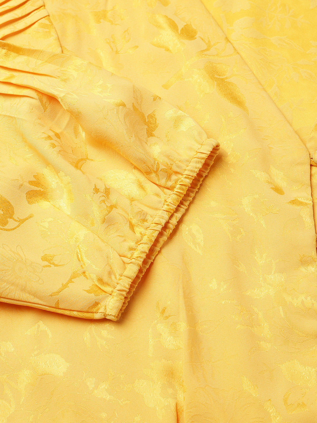 Yellow Floral Print V-Neck With Puffer Sleeve Peplum Top