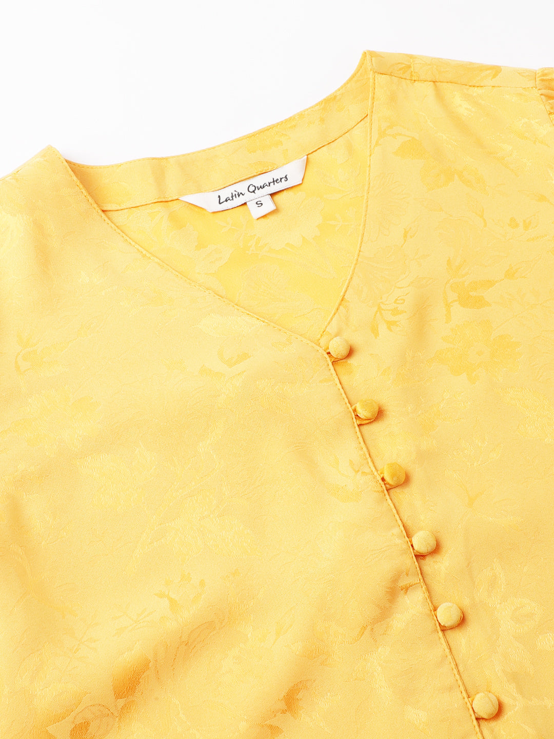 Yellow Half Sleeve Solid Pleated Blouse