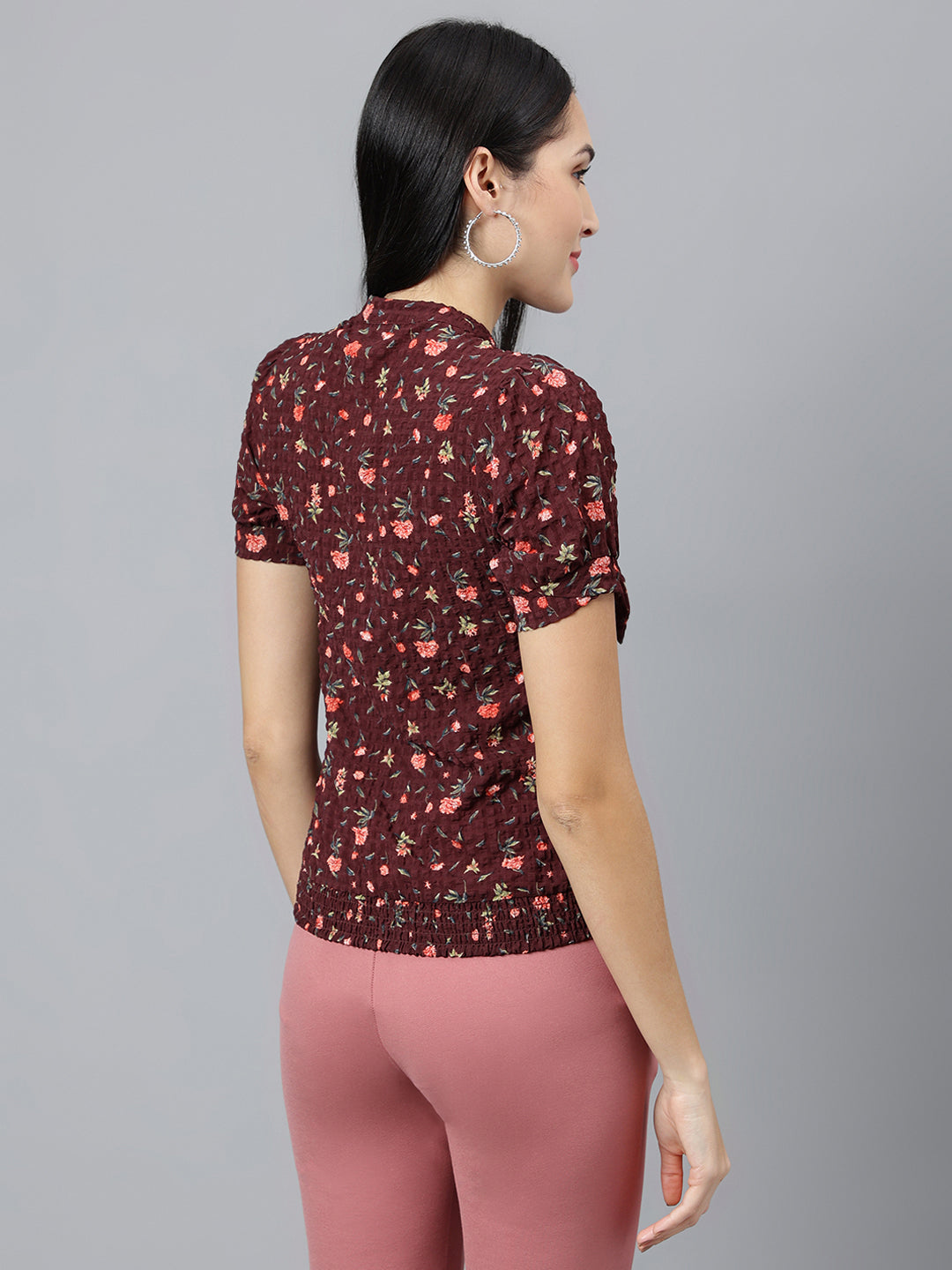 Maroon Printed Half Sleeve Casual Blouse