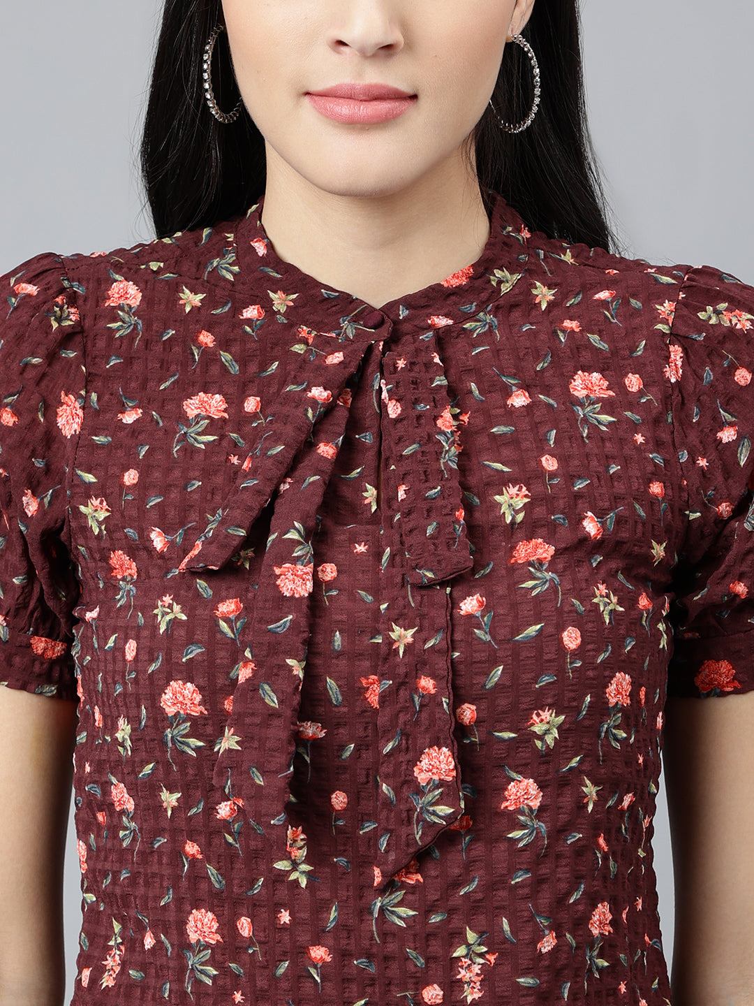 Maroon Printed Half Sleeve Casual Blouse
