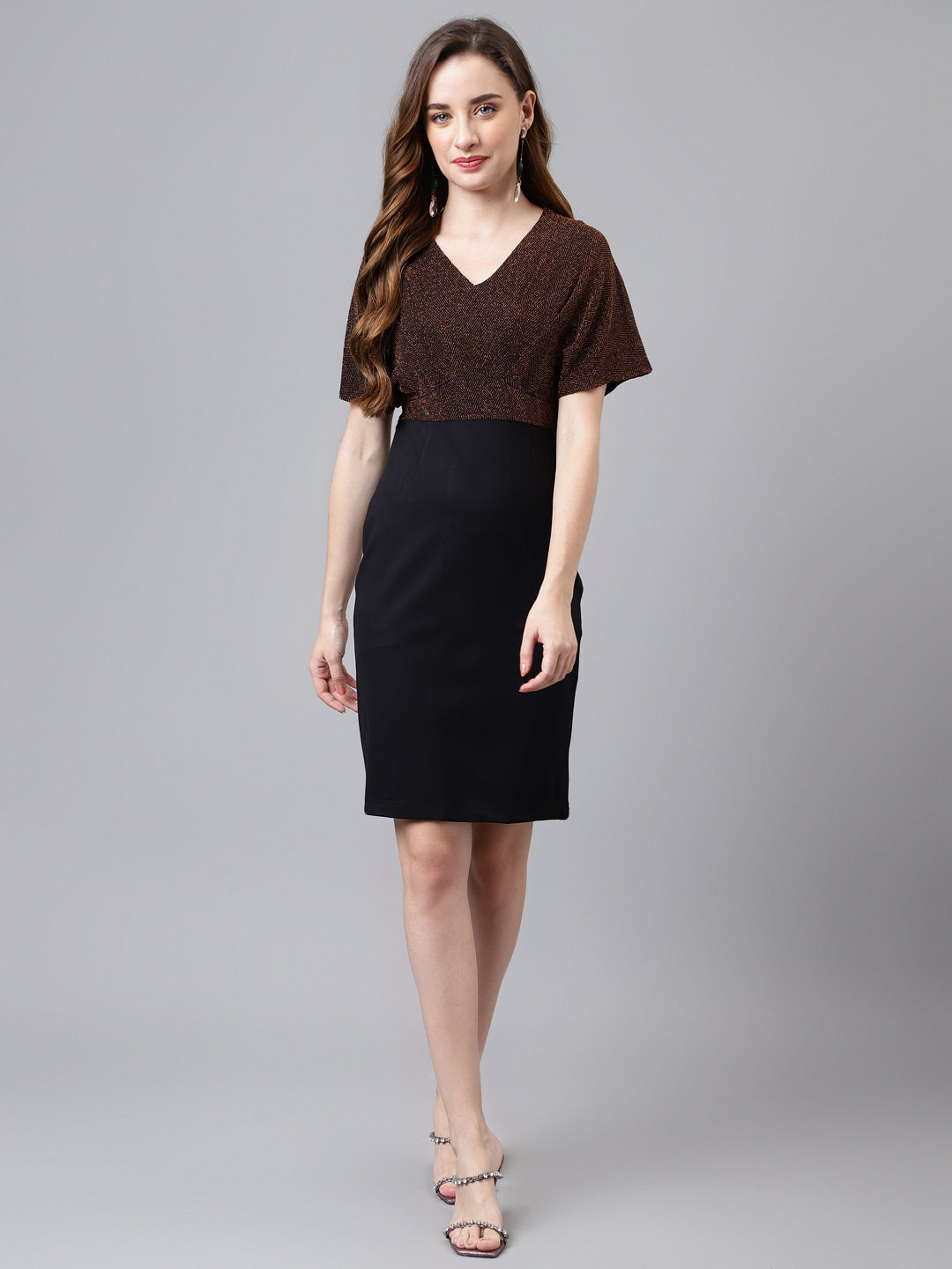 Copper Half Sleeve Solid Long 2 Fir 1 Dress
