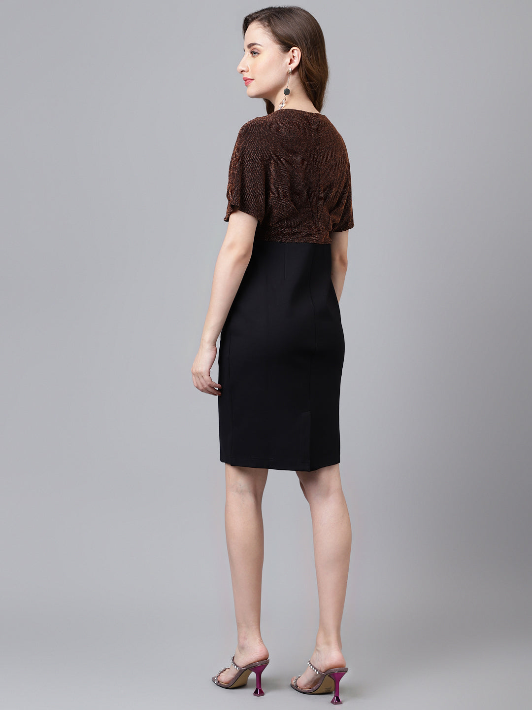 Copper Half Sleeve Solid Long 2 Fir 1 Dress