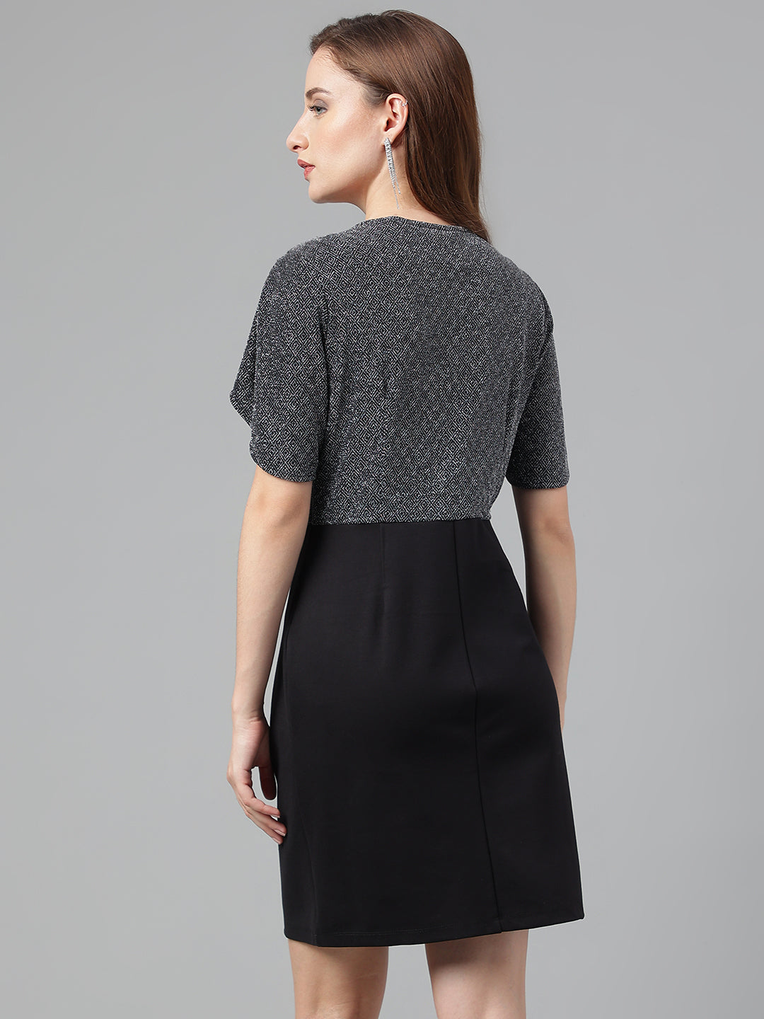 Black Half Sleeve Solid Dress