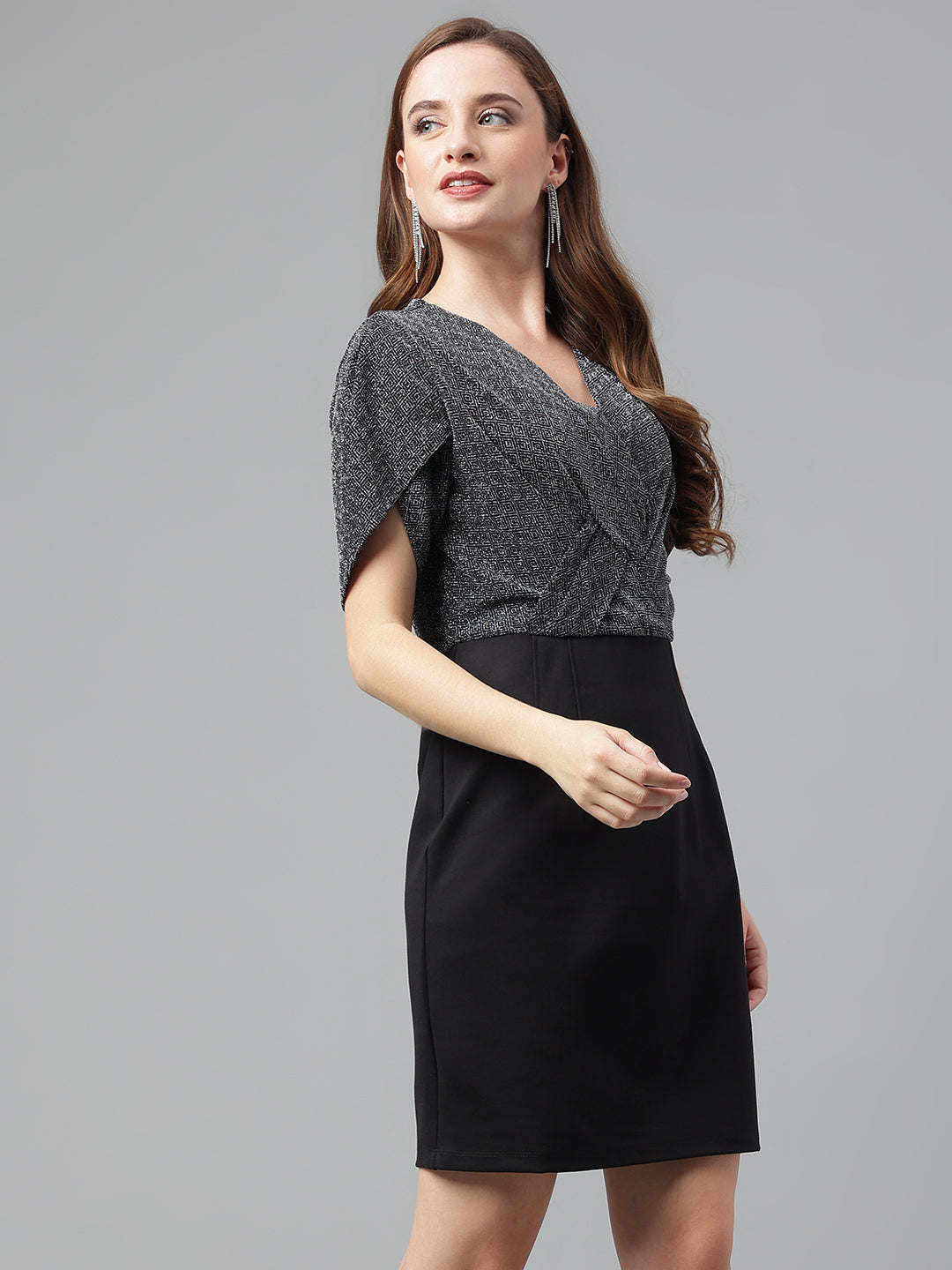 Black Half Sleeve Solid Dress
