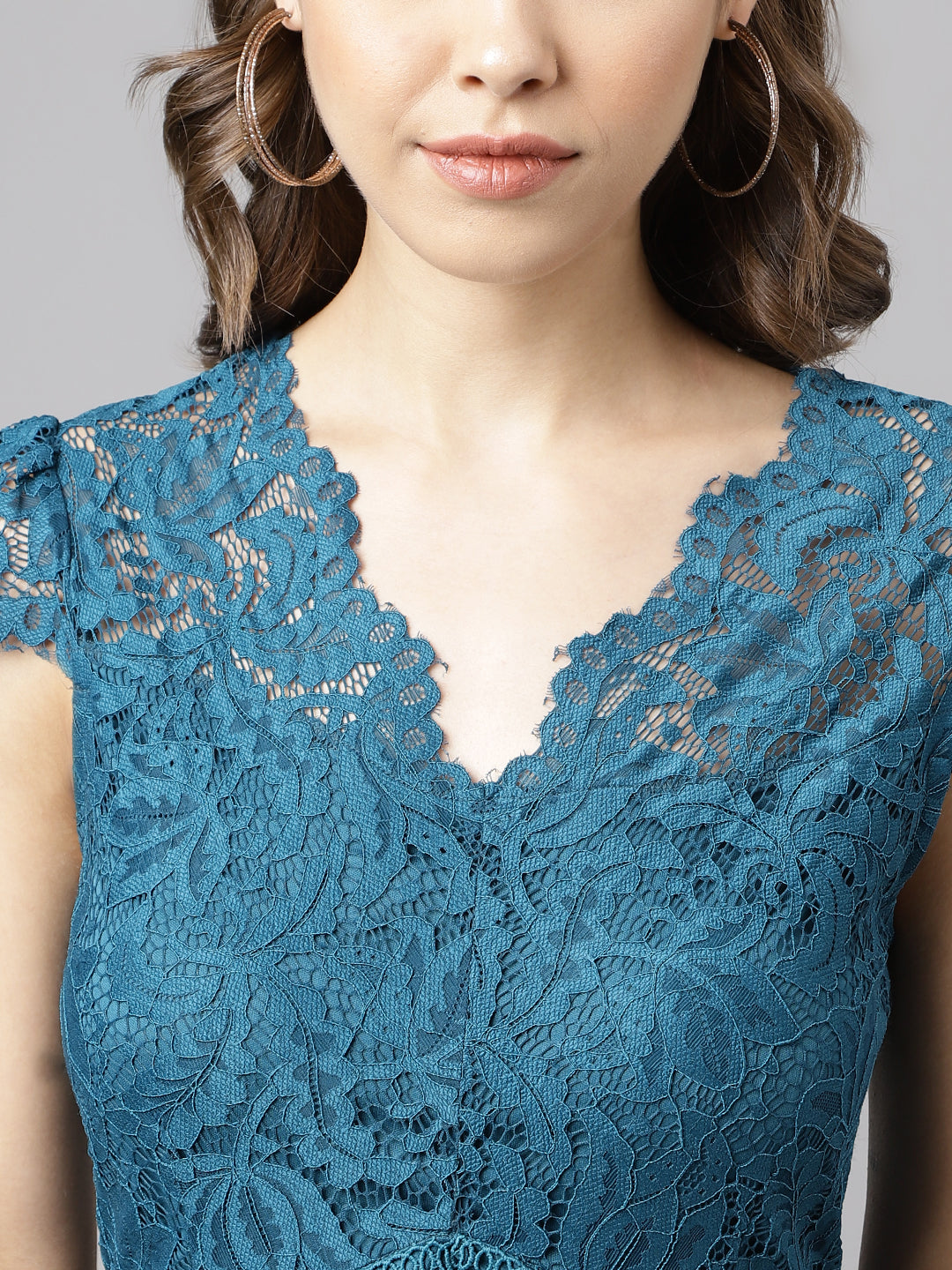 Teal Dark Cap Sleeve Solid Dress