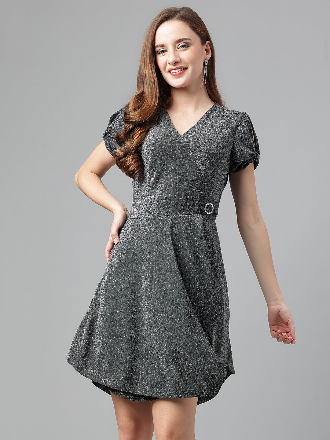 Green Bottle Halfsleeve Solid Dress
