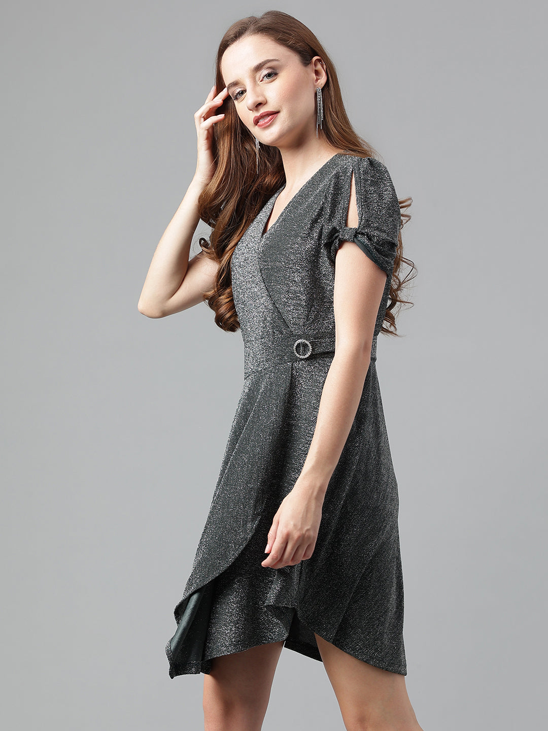 Green Bottle Halfsleeve Solid Dress