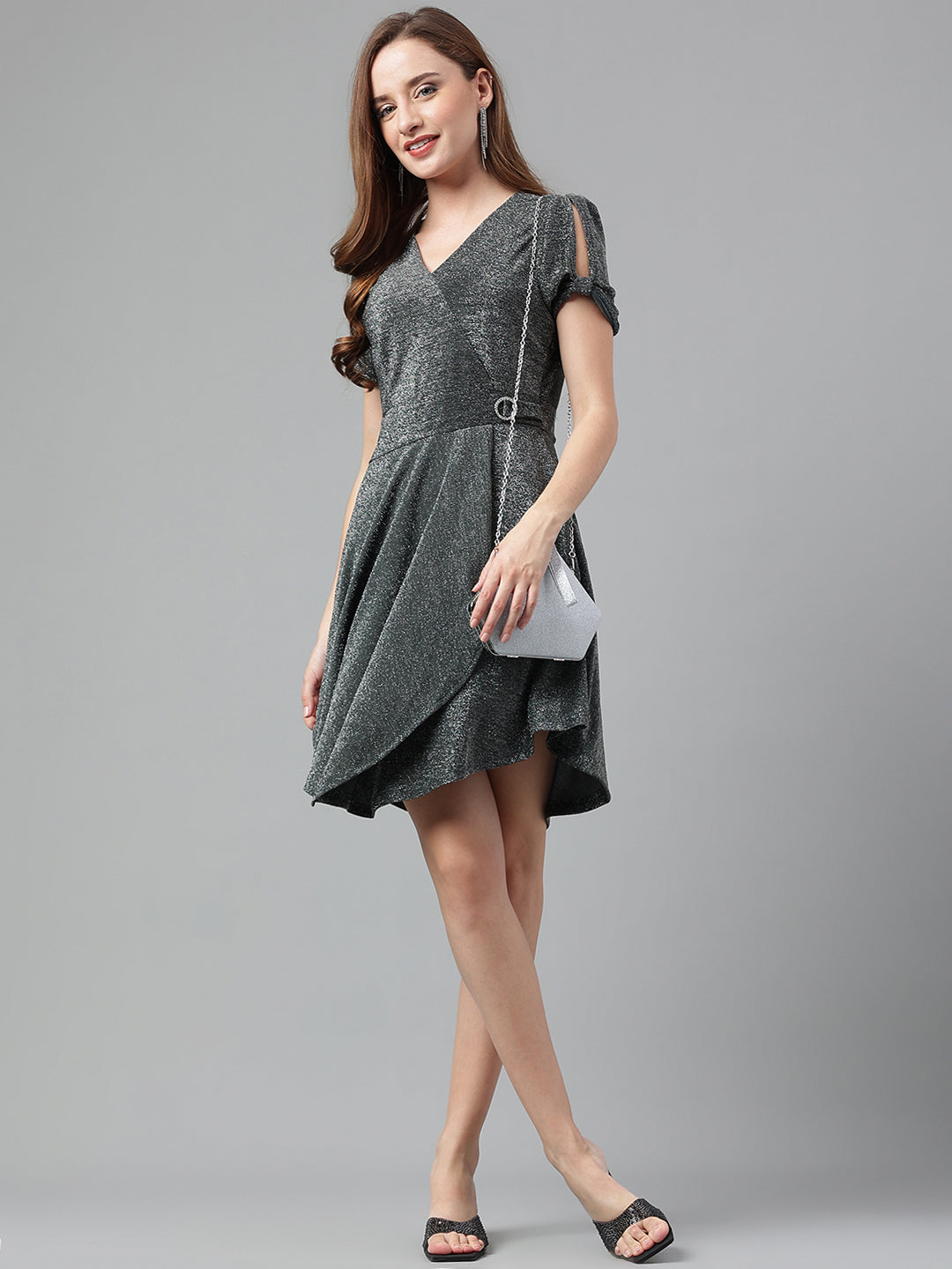 Green Bottle Halfsleeve Solid Dress