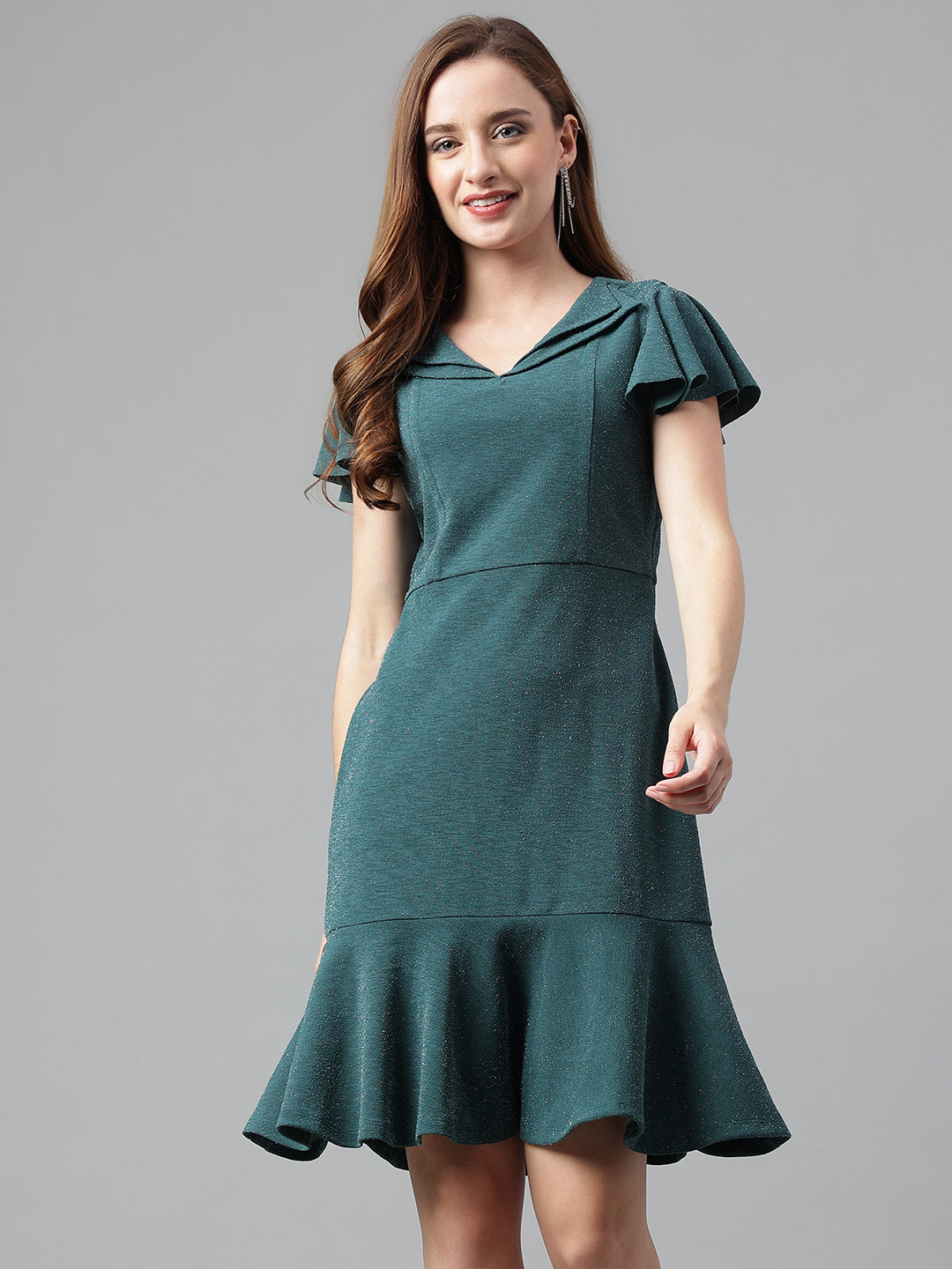 bottle green cocktail dress Bottle Green Off Shoulder Dress With Sequins For Curvy Women main image 1