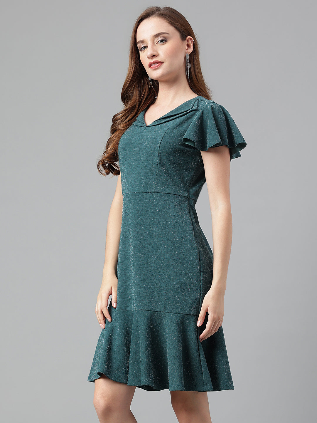 Green Bottle Half Sleeve Solid Dress