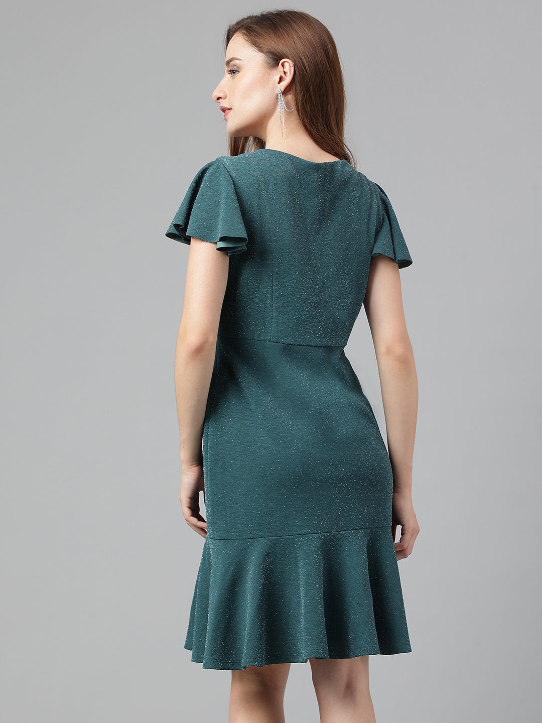 Green Bottle Half Sleeve Solid Dress