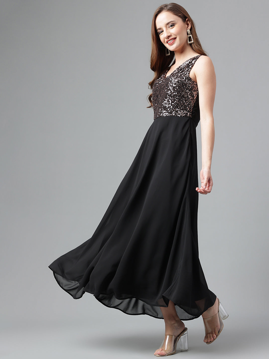 Copper Sleeveless Solid Dress