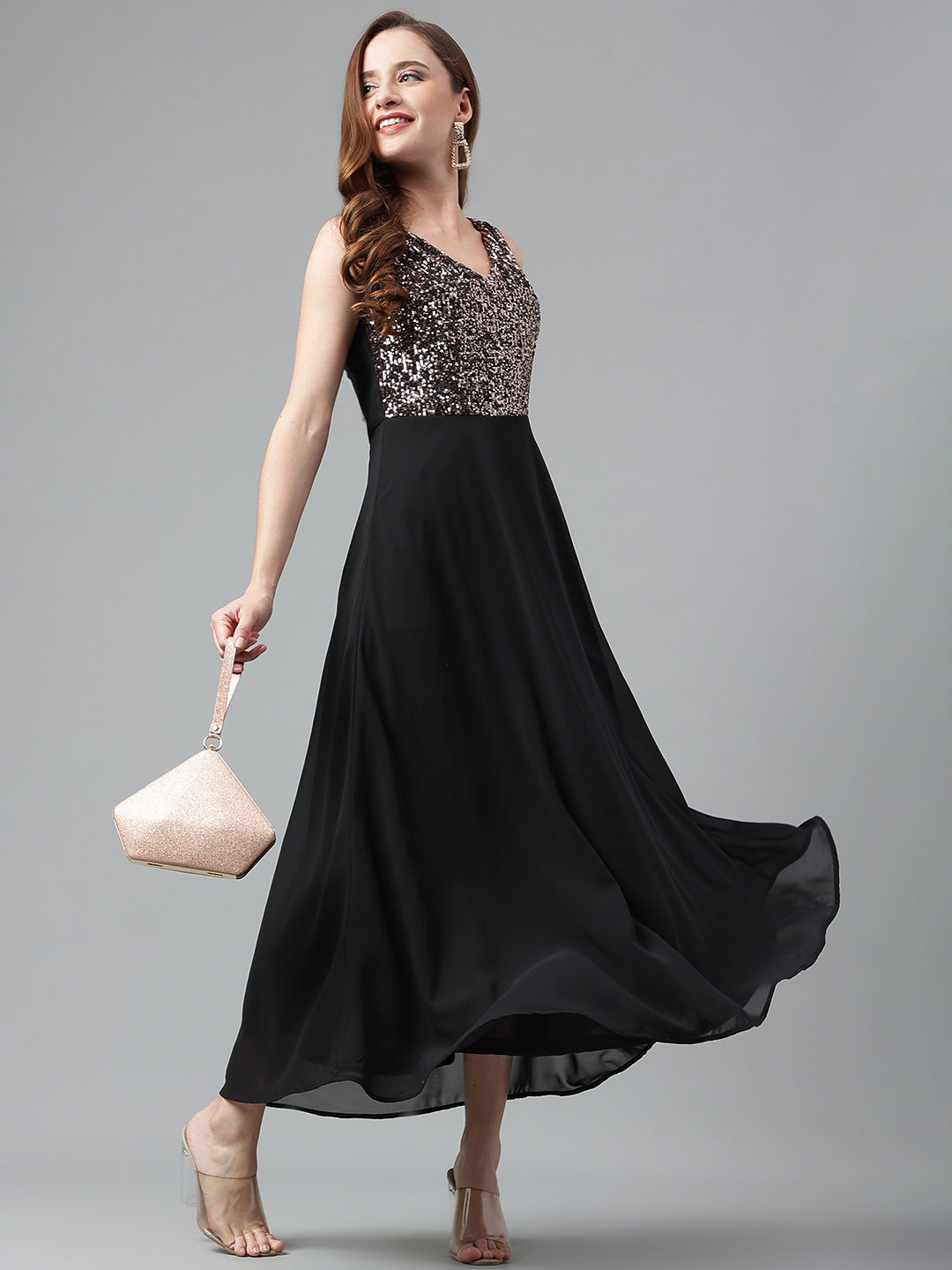 Copper Sleeveless Solid Dress