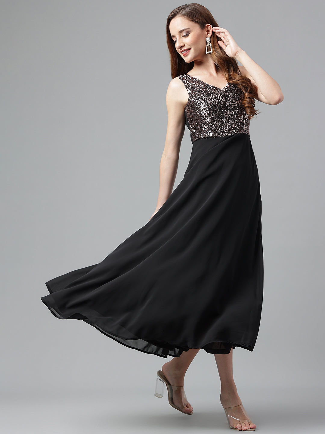 Copper Sleeveless Solid Dress