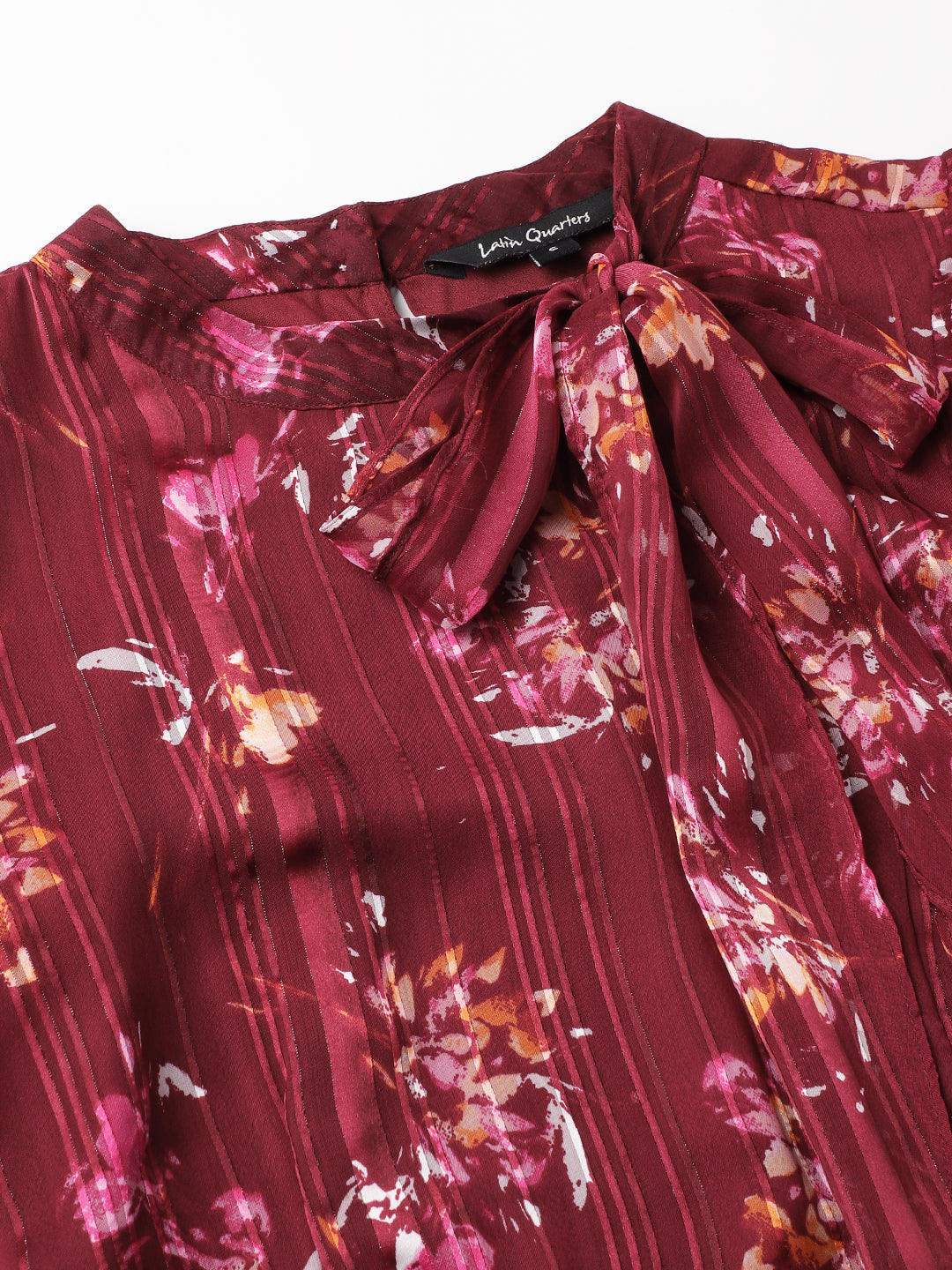 Maroon Half Sleeve Printed Pleated Dress