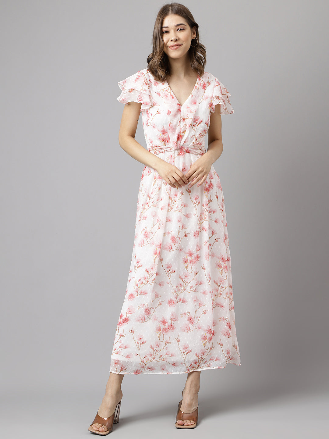 Pink Half Sleeve Printed Dress