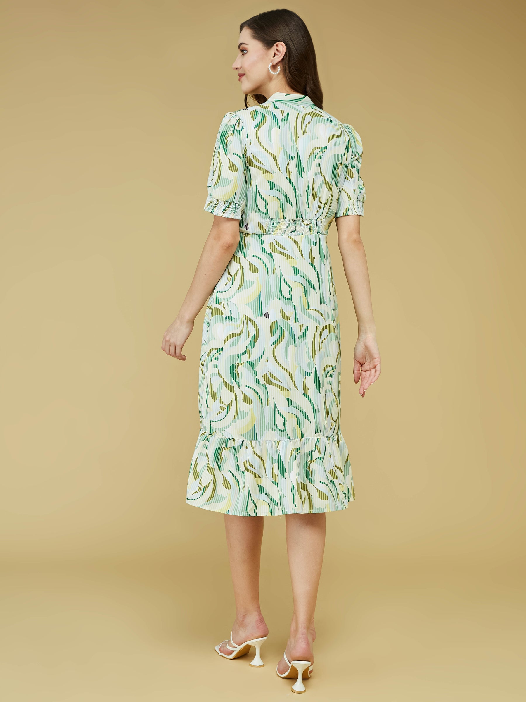 Green Half Sleeve Printed Dress