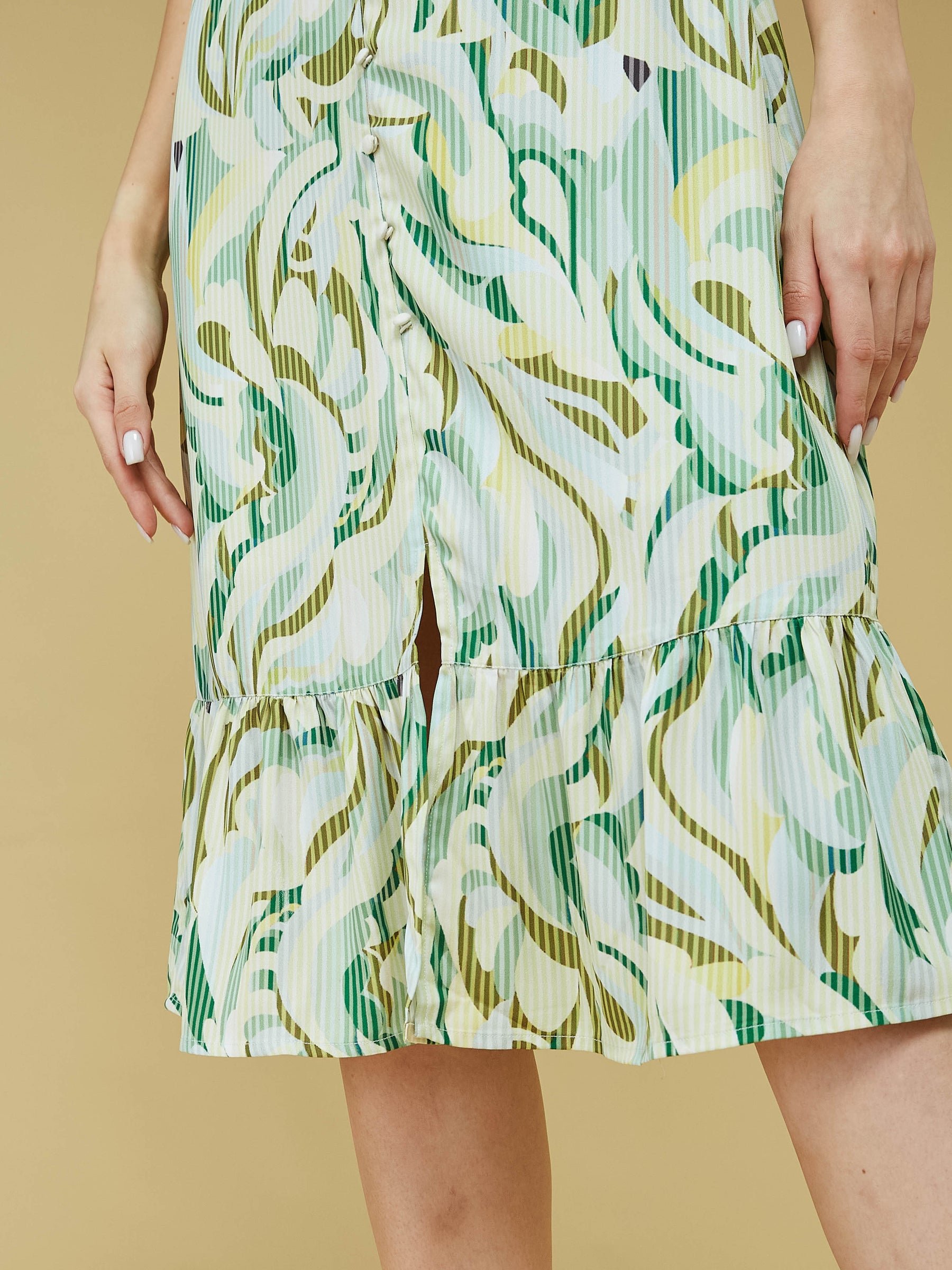 Green Half Sleeve Printed Dress