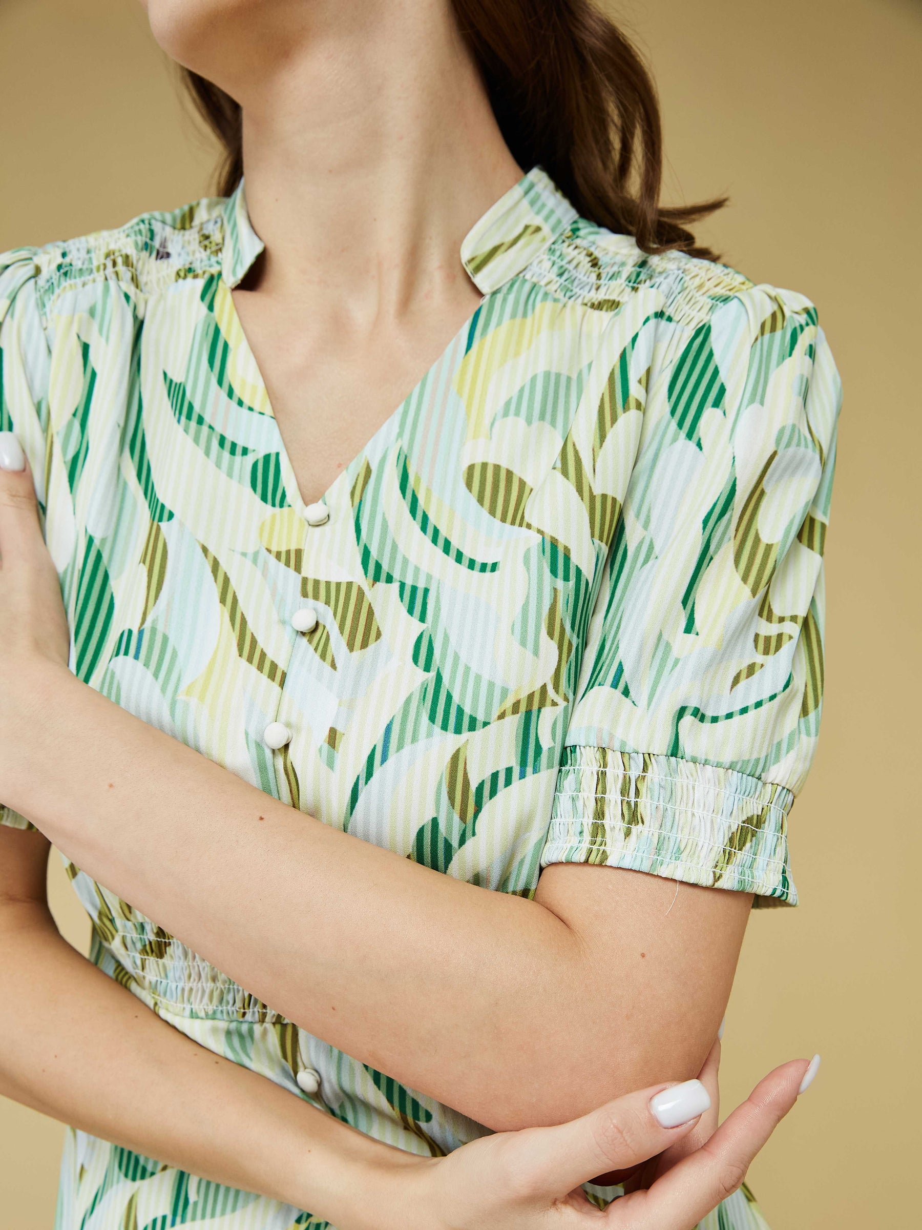 Green Half Sleeve Printed Dress