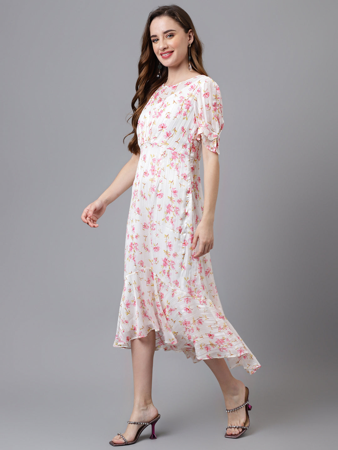 Pink Half Sleeve Printed Maxi Dress