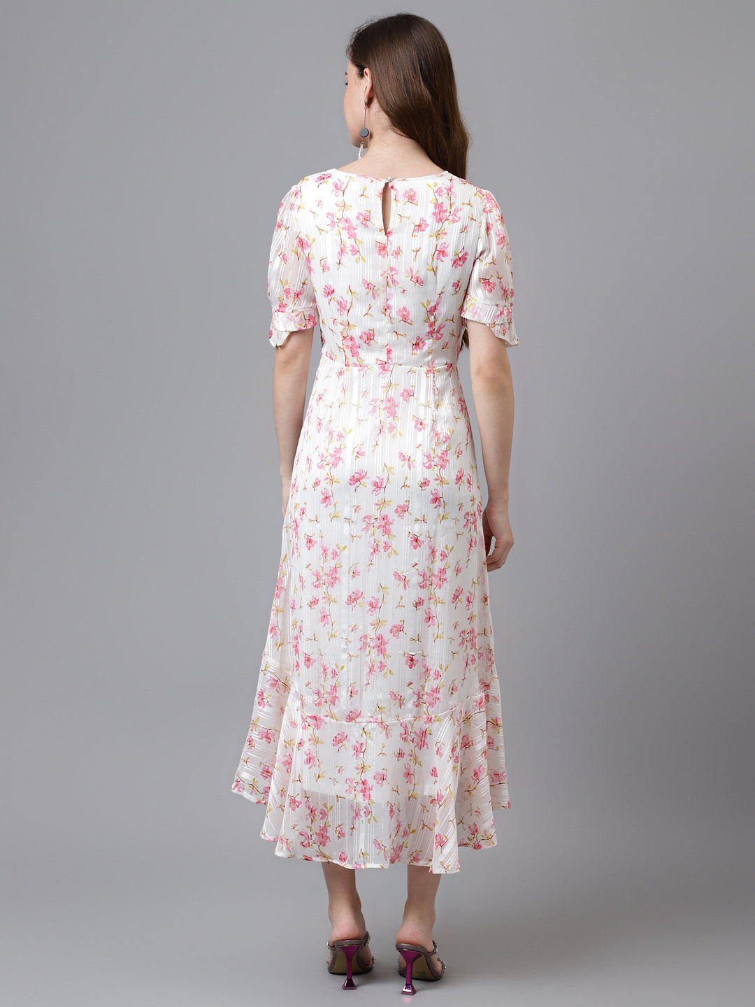Pink Half Sleeve Printed Maxi Dress