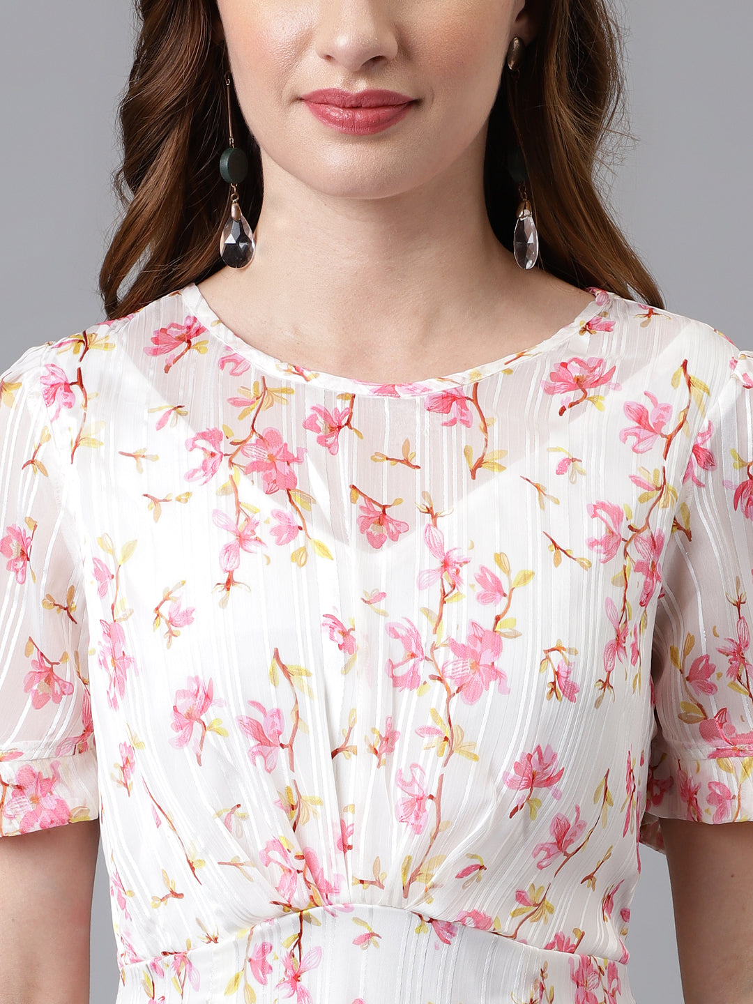 Pink Half Sleeve Printed Maxi Dress