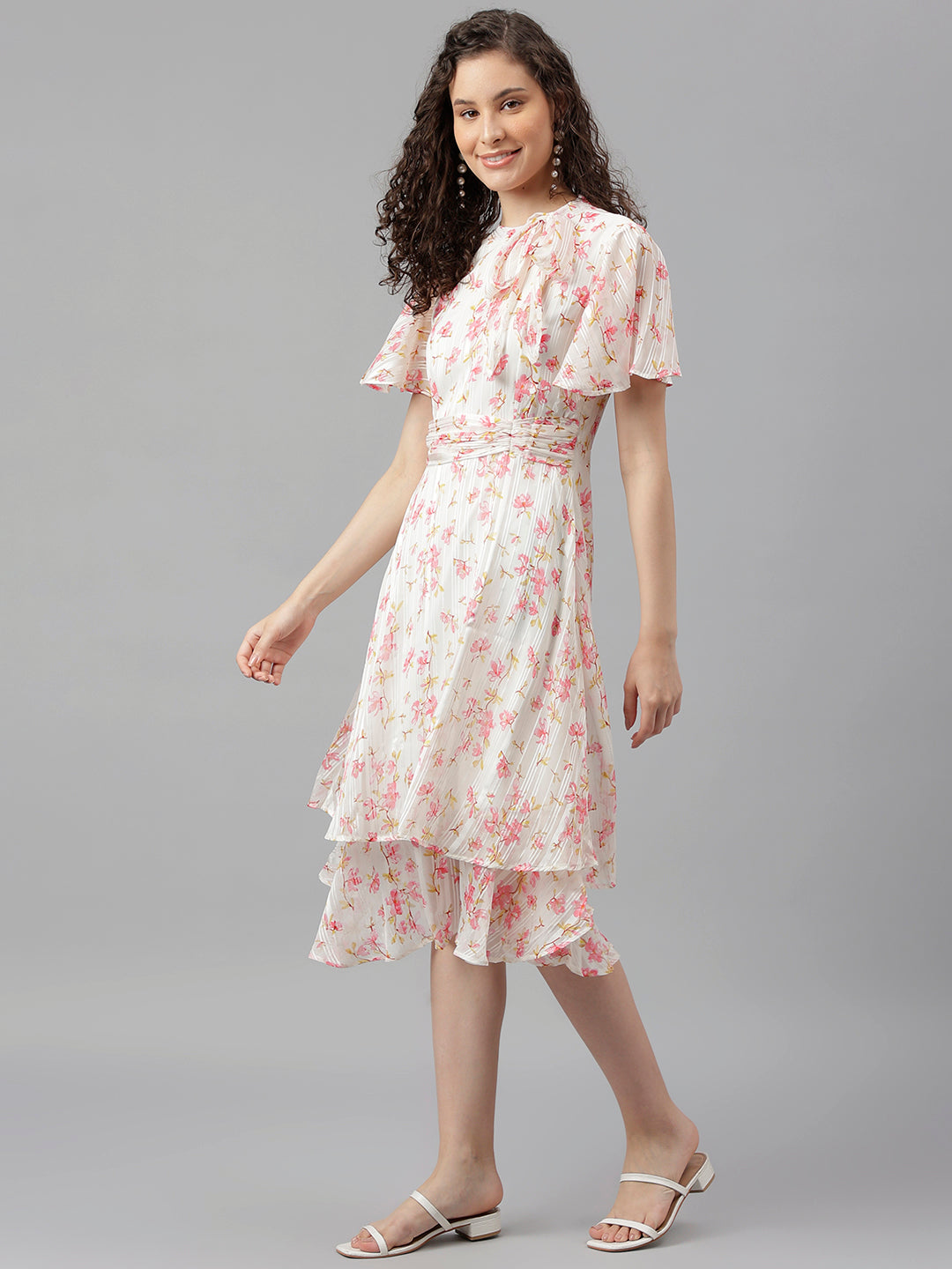 Ivory Half Sleeve Printed A-Line Dress