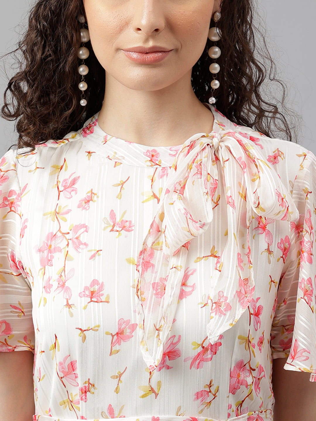 Ivory Half Sleeve Printed A-Line Dress