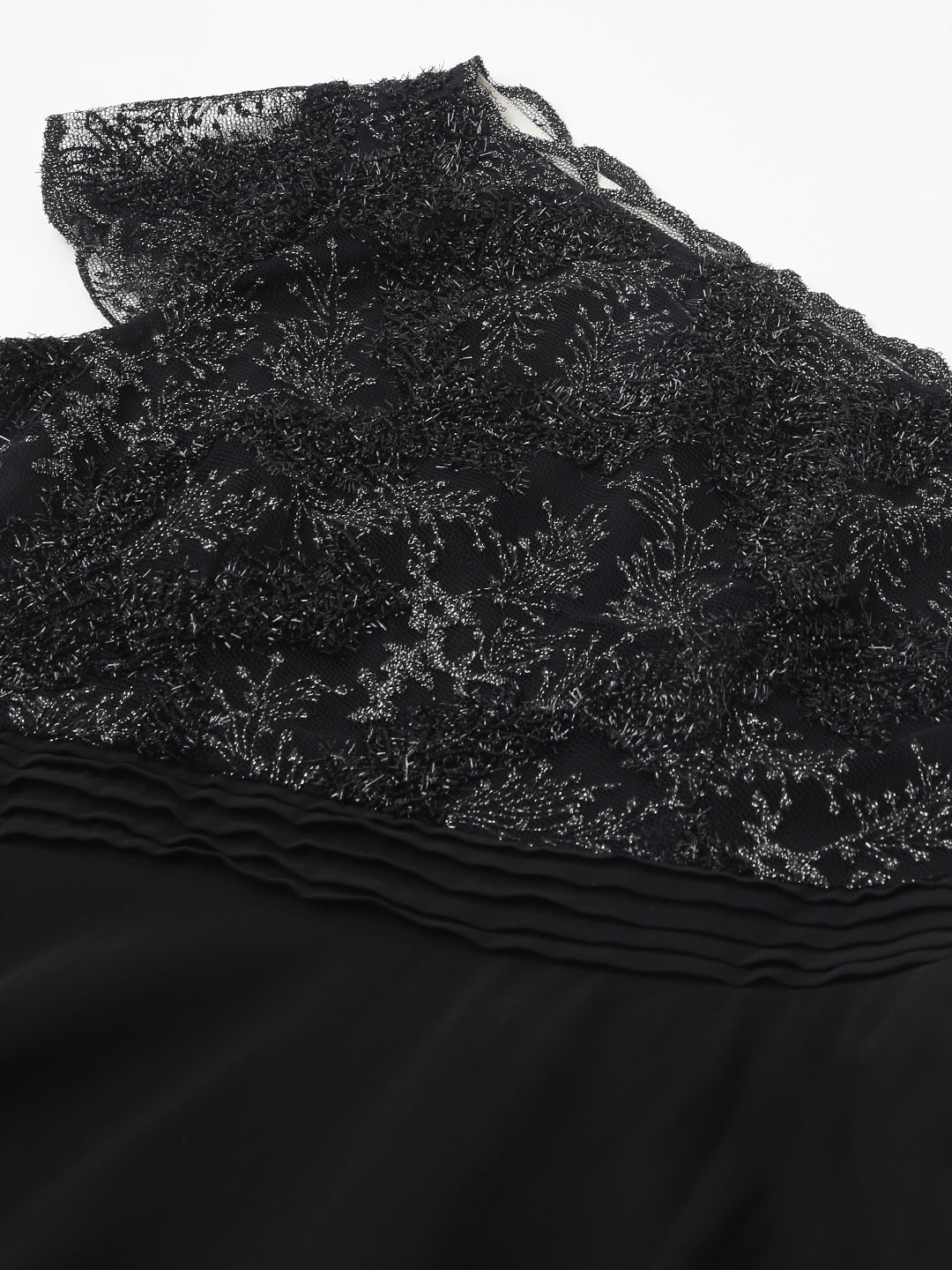 Black Cap-Sleeve Solid Sequin Dress