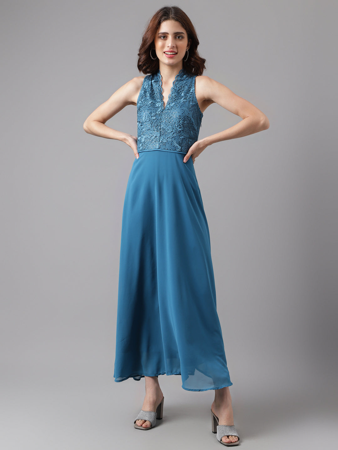Teal Sleeveless Solid Maxi Dress