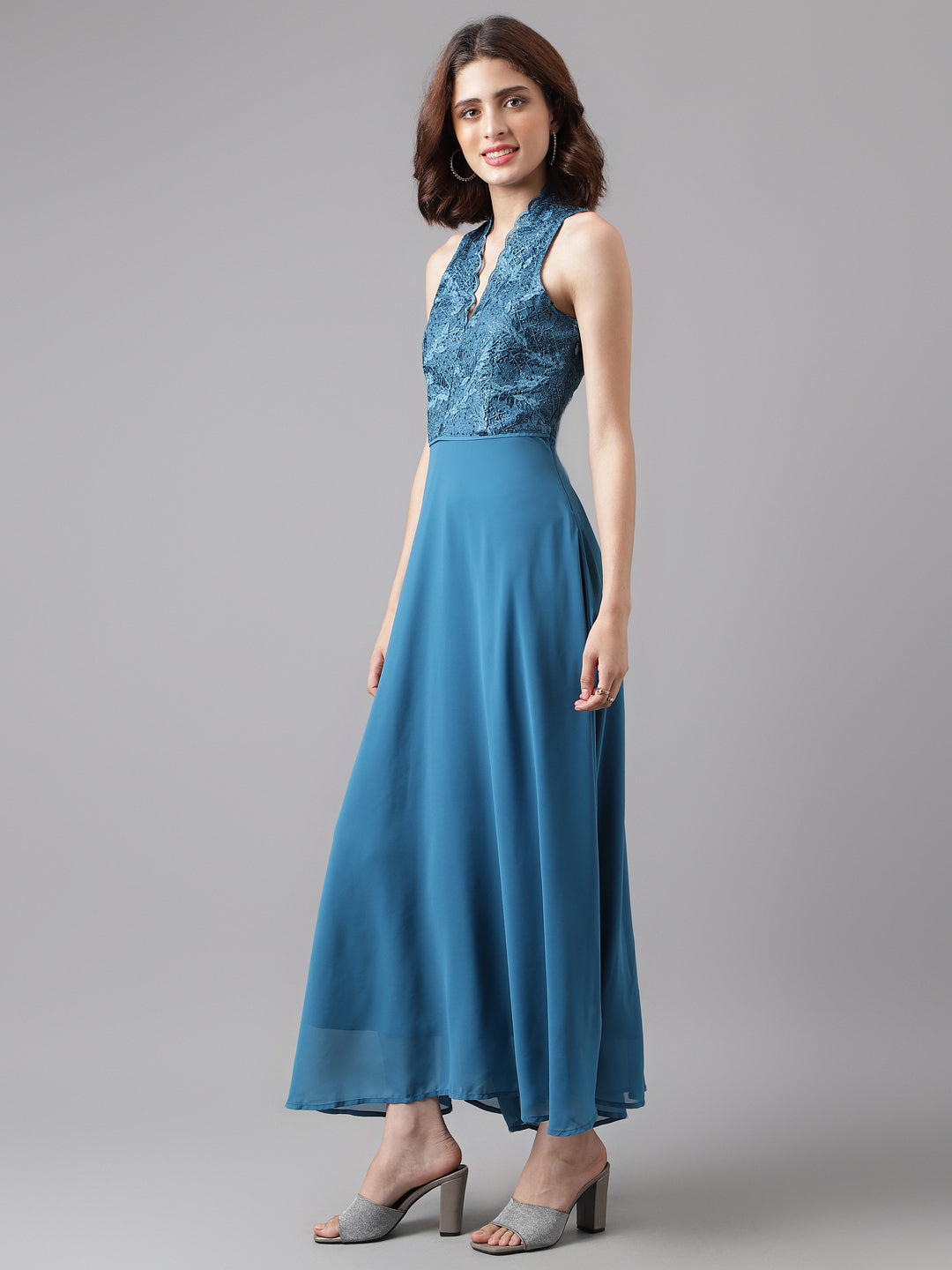 Teal Sleeveless Solid Maxi Dress