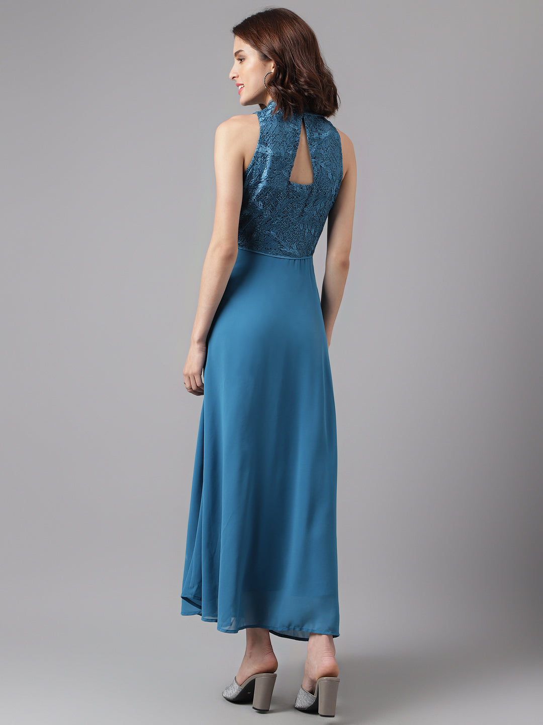 Teal Sleeveless Solid Maxi Dress