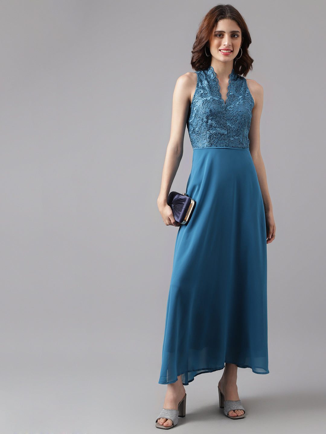 Teal Sleeveless Solid Maxi Dress