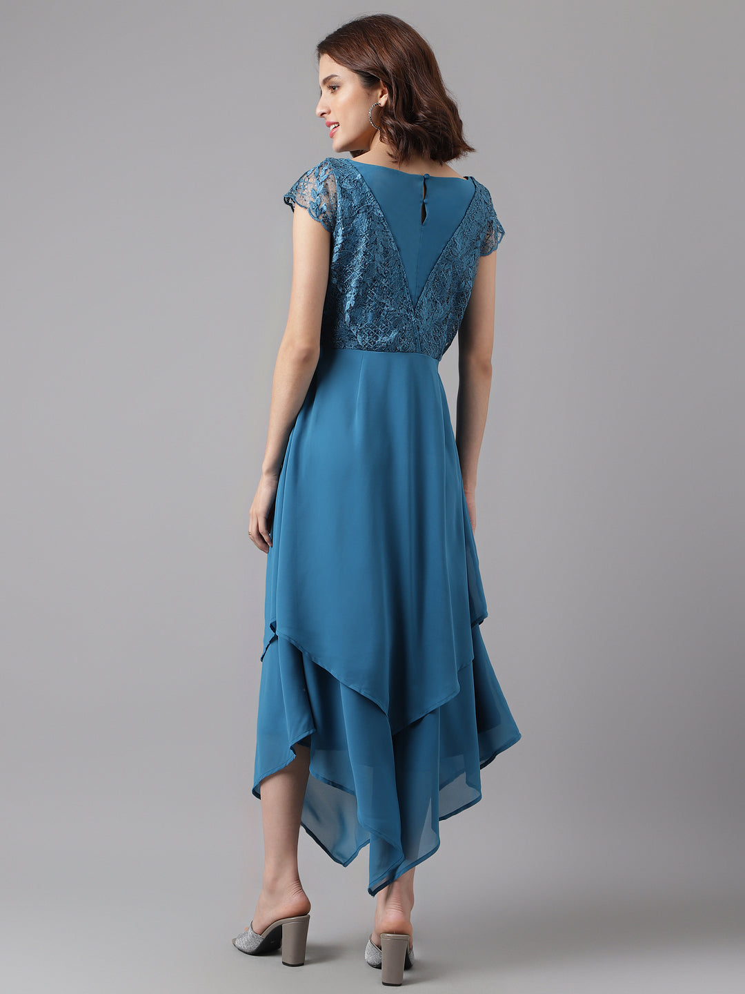 Teal Cap Sleeve Solid Maxi Dress