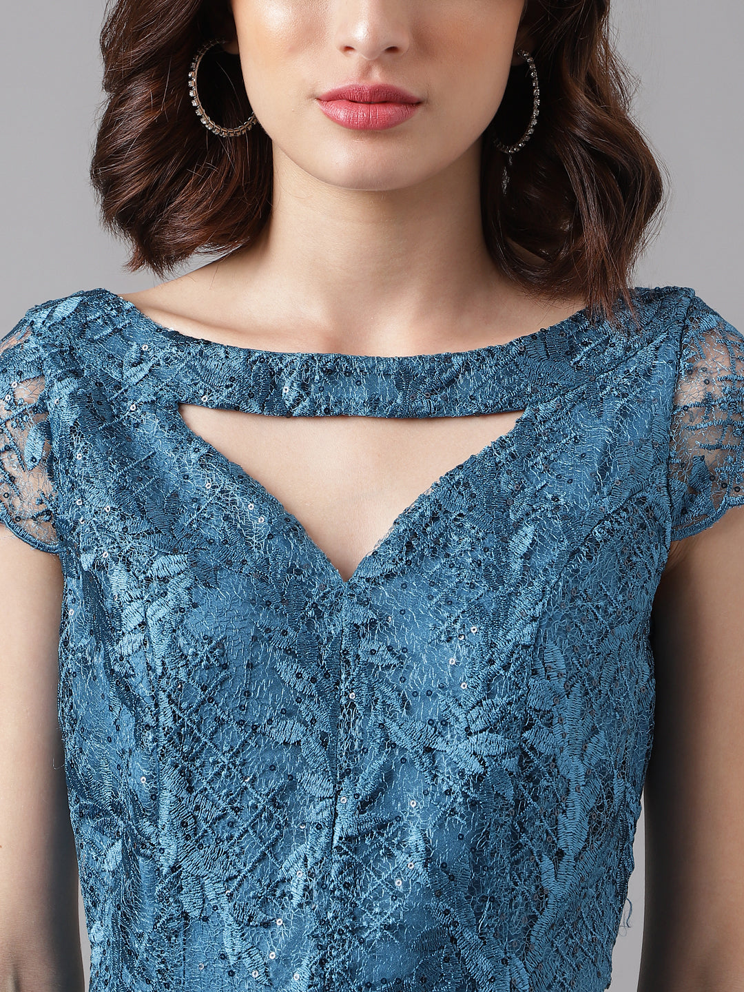 Teal Cap Sleeve Solid Maxi Dress