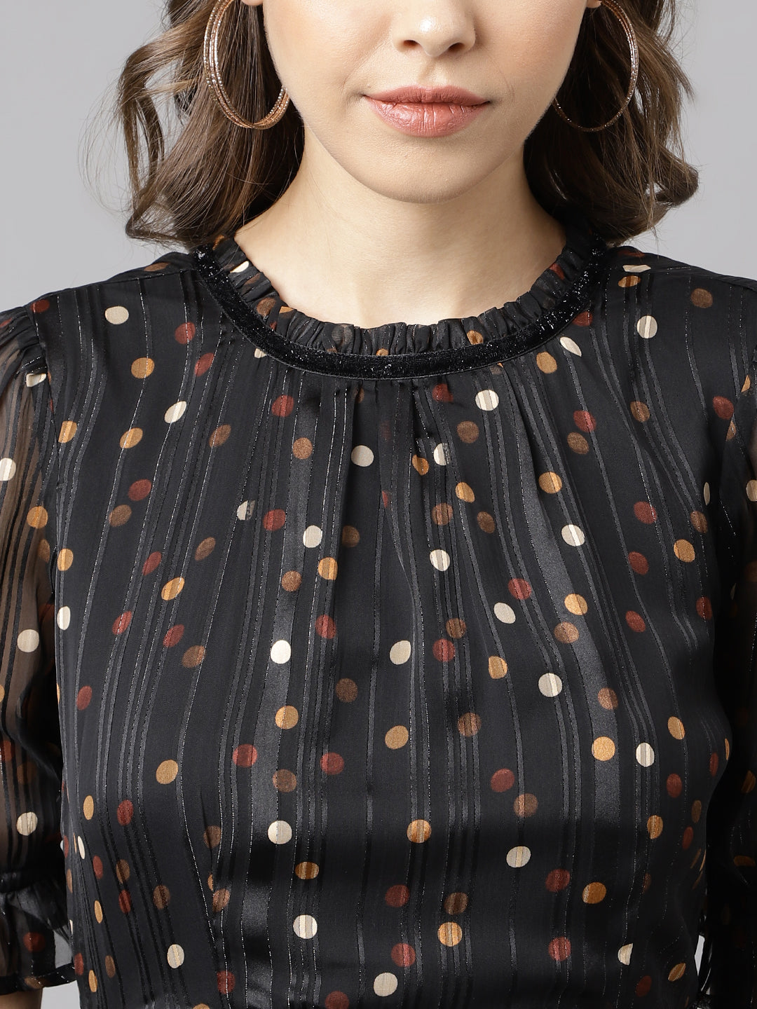 Brown Half Sleeve Printed With Ruffles Dress