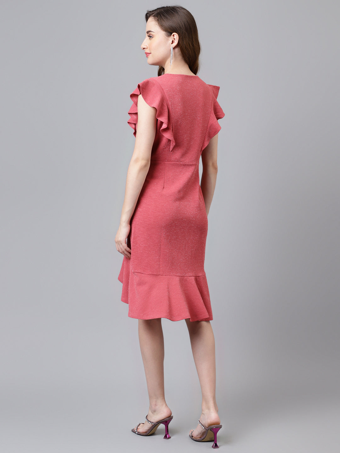 Rose Cap Sleeve V-Neck Solid Normal A-Line Dress