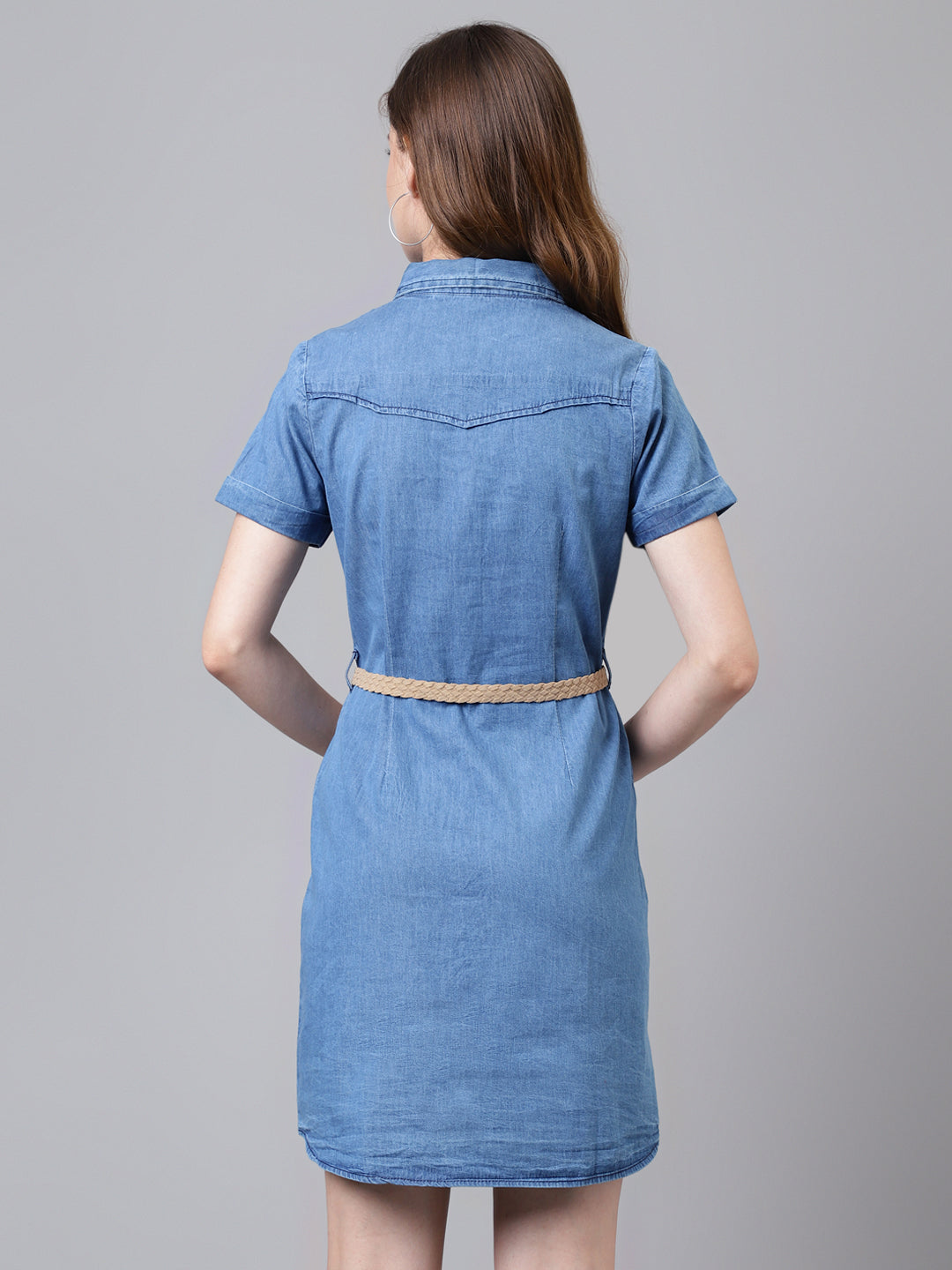 Blue Half Sleeve Solid Normal Shirt Dress