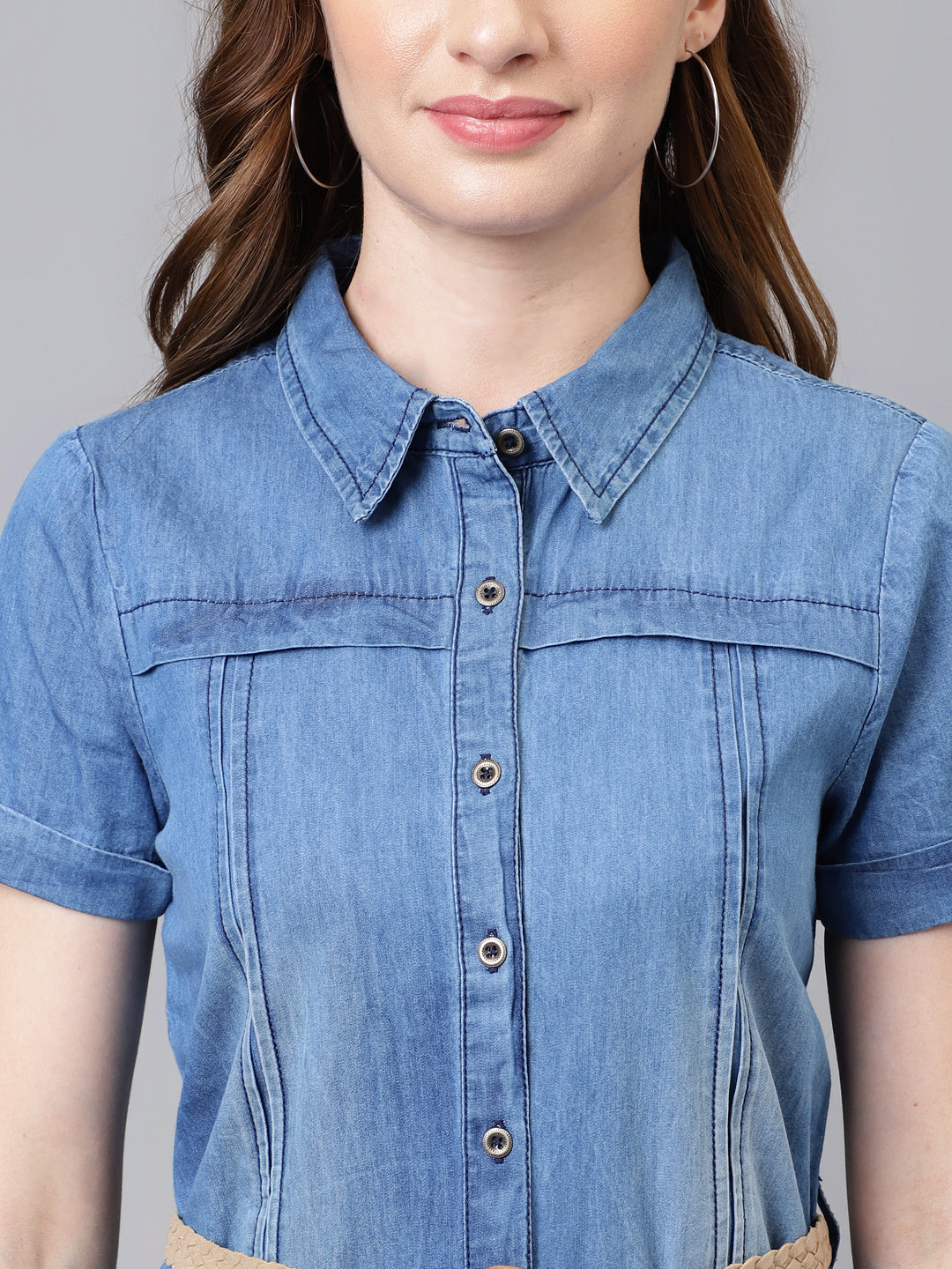 Blue Half Sleeve Solid Normal Shirt Dress