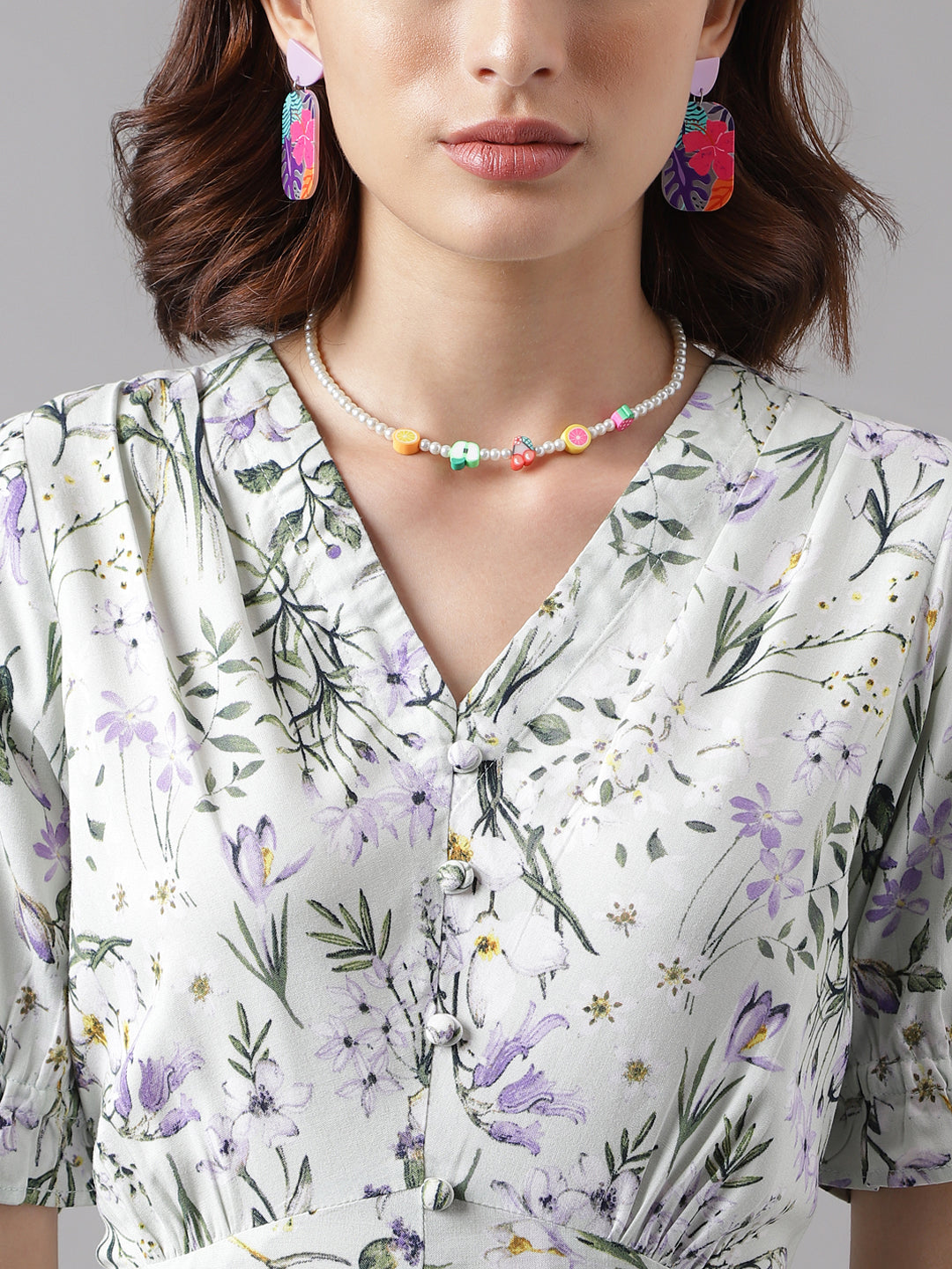Green Half Sleeve Printed A-Line Long Dress