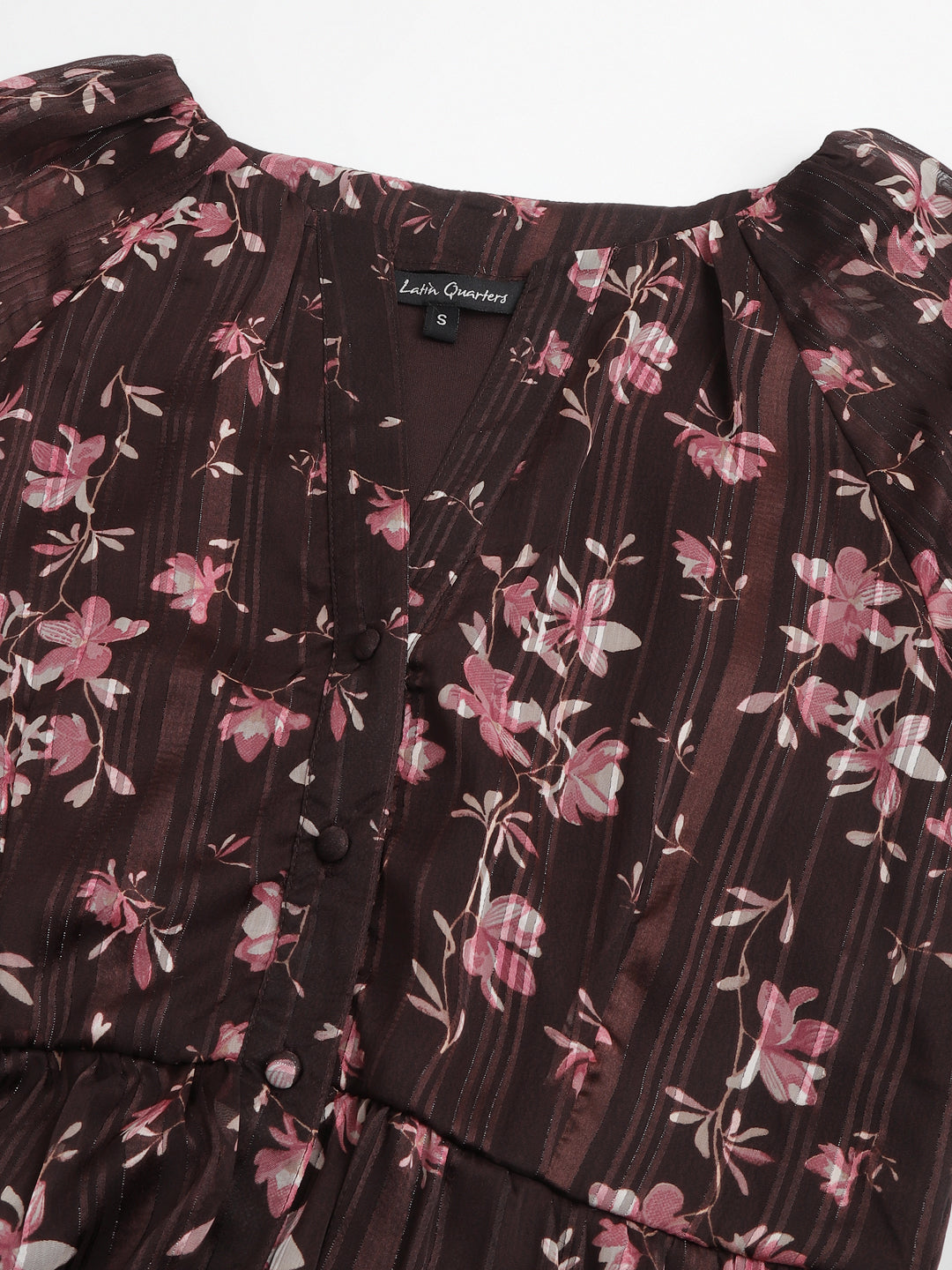 Brown 3/4 Sleeve Printed Long Maxi Dress