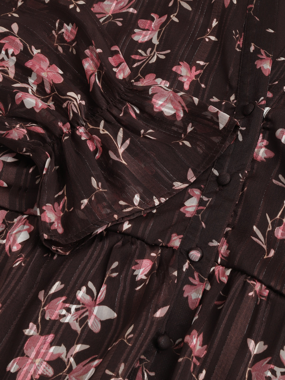 Brown 3/4 Sleeve Printed Long Maxi Dress