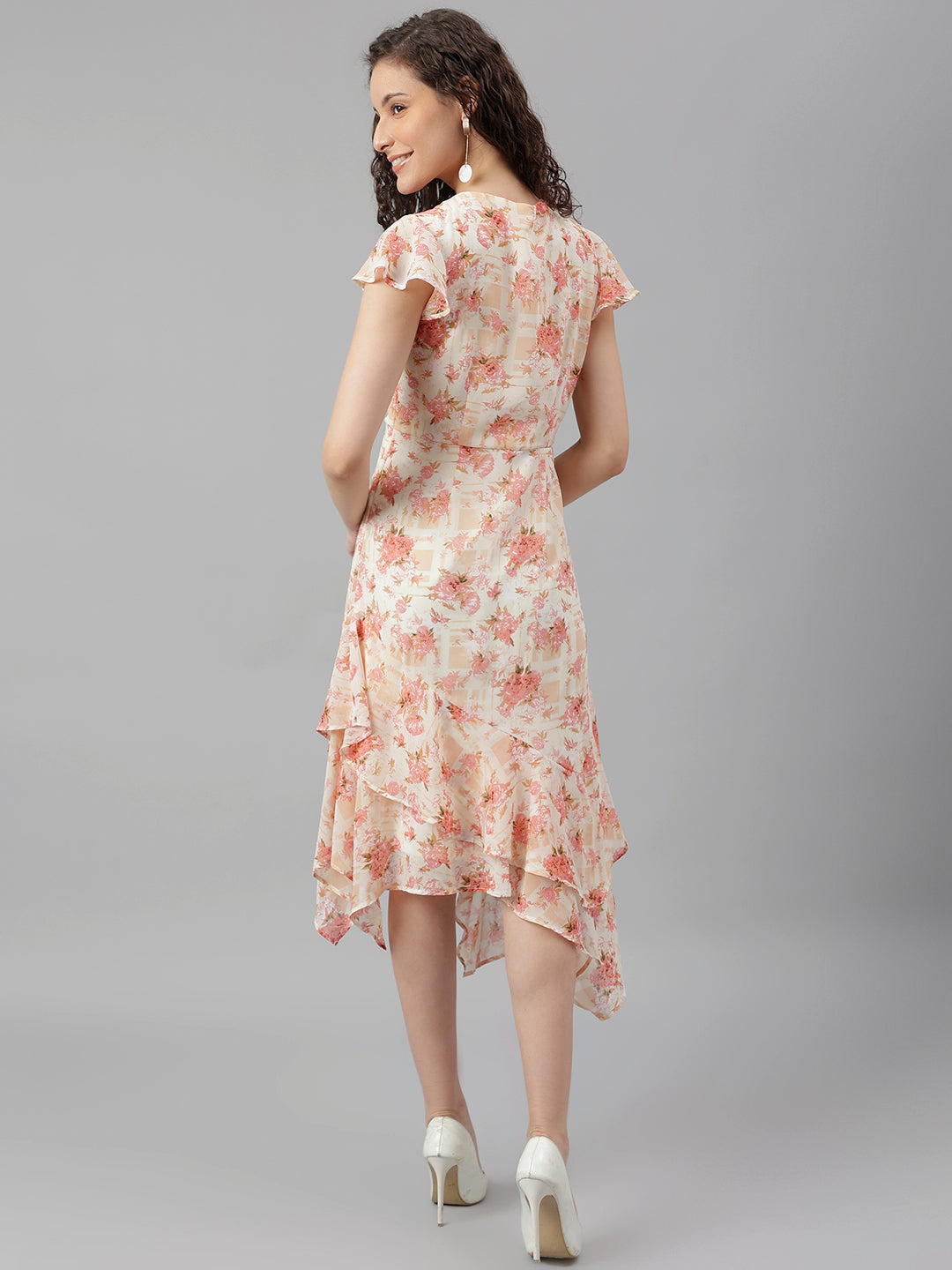 Peach Cap Sleeve Printed Maxi Dress