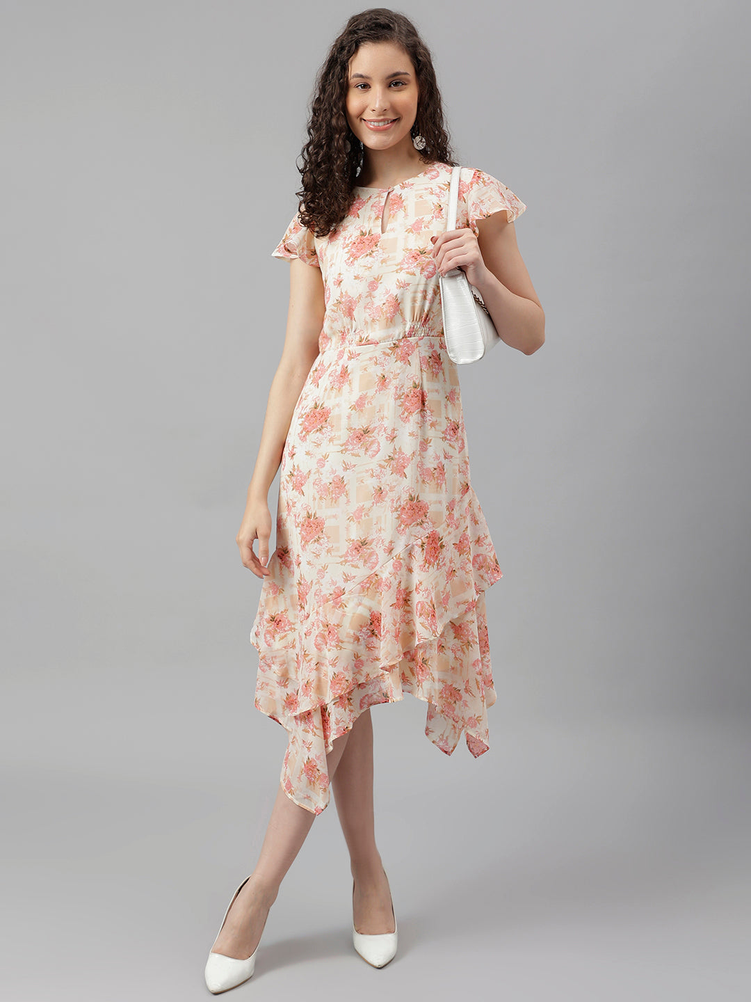 Peach Cap Sleeve Printed Maxi Dress