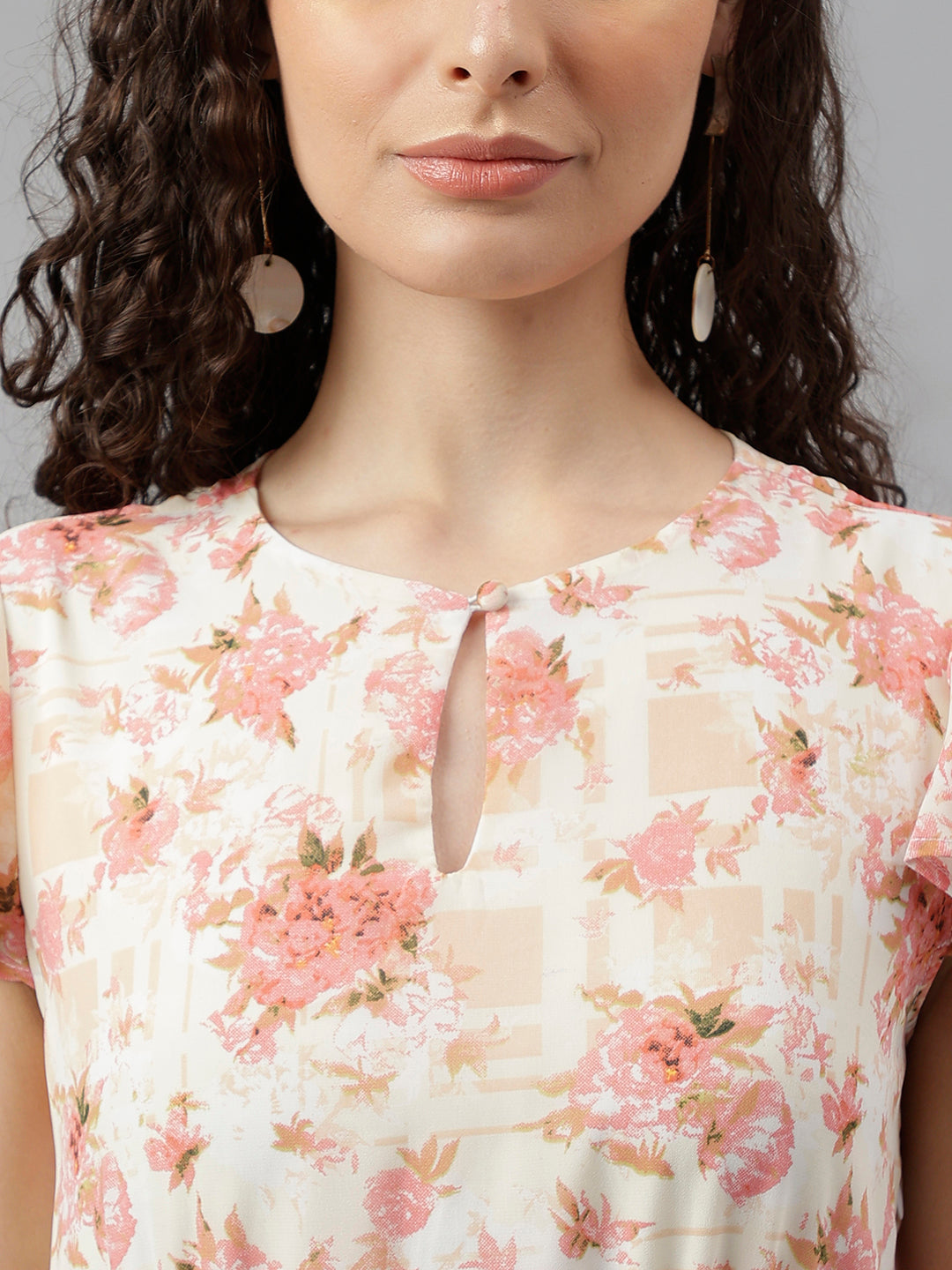 Peach Cap Sleeve Printed Maxi Dress